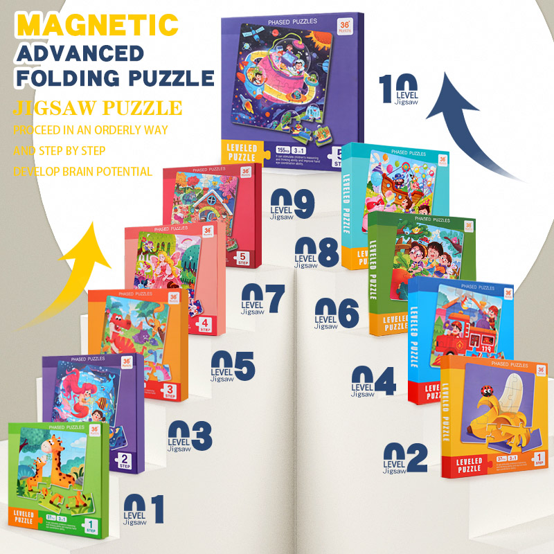 Educational Cartoon For Kids - Magnetyczne drewniane puzzle dla dzieci z