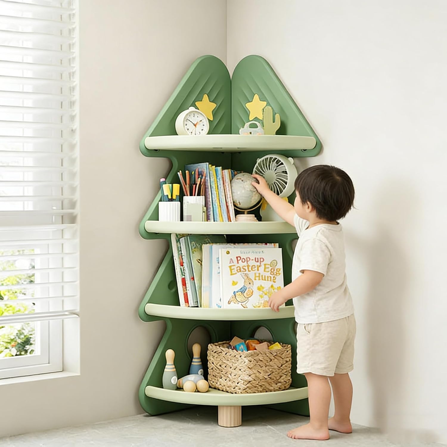 4-poziomowy narożny regał na k – Montessori Shelf Toy recenzja i cena